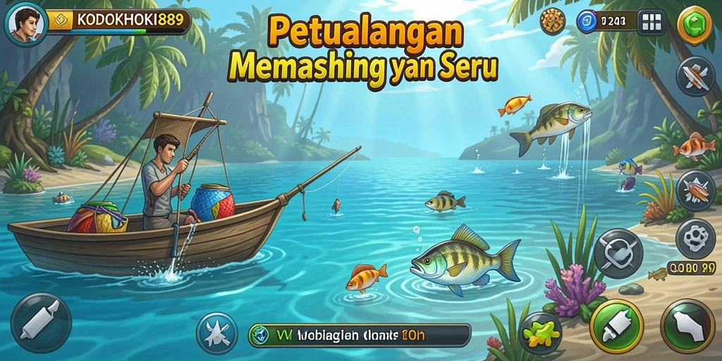 Gameplay seru KODOKHOKI889 saat menangkap ikan di lautan.