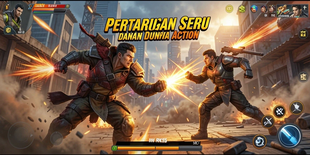 Tampilan gameplay RK55 menampilkan aksi pertarungan yang mendebarkan.