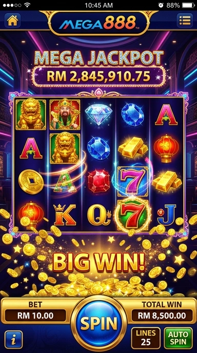 Tampilan utama aplikasi mega888 dengan fitur menarik.